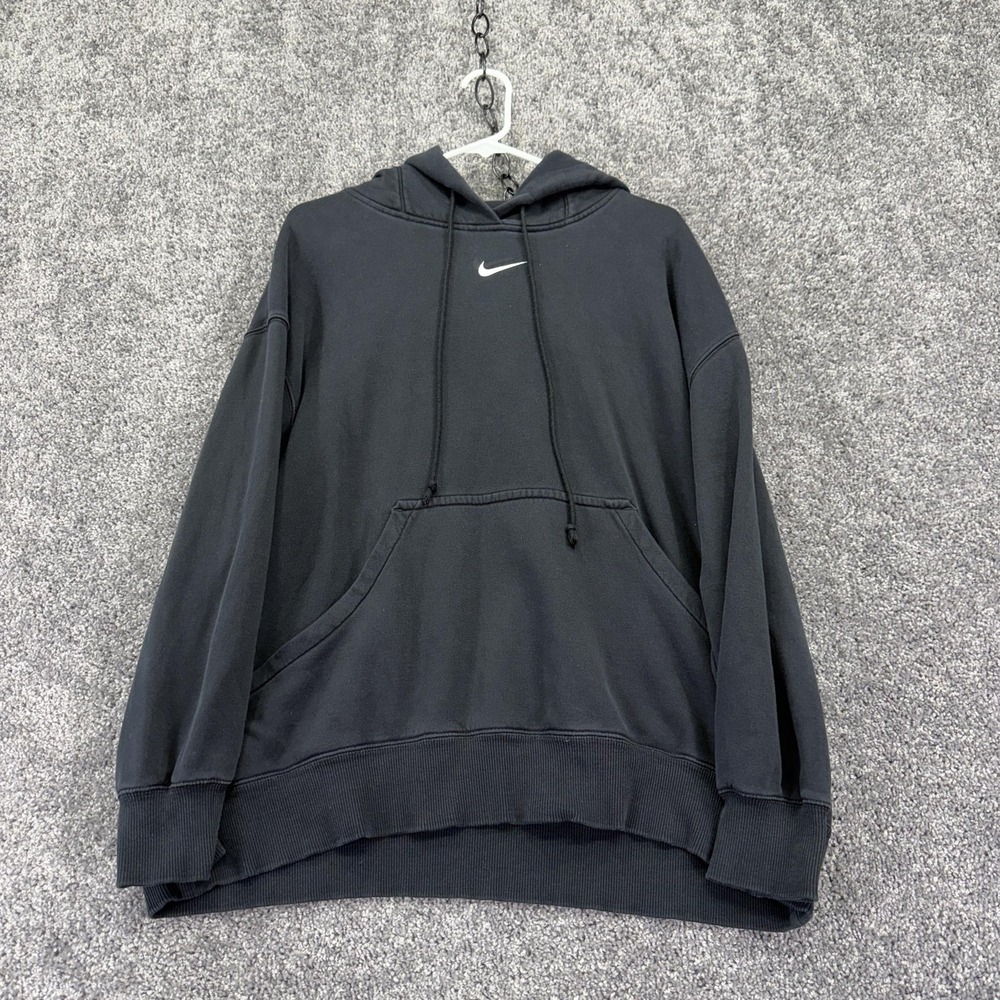 Nike Hoodie Mens Large Black Fleece Pullover Small Swoosh Kangaroo Logo